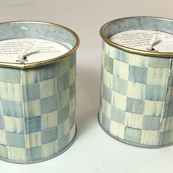 NEW MacKenzie-Childs Blue and White Sterling Check Citronella Candles - Pair - Picture 3 of 7